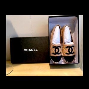 CHANEL ESPADRILLES CC FLAT SHOES 8